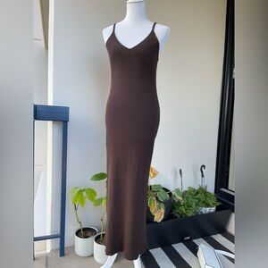 Na- Kd Fashion Ribbed Fitted Maxi Sweater Dress in Brown, XL